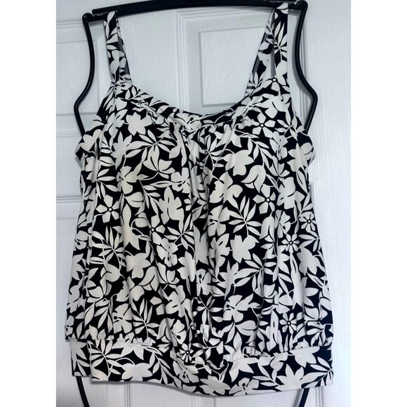 Lands' End Other - Lands End Swim Blouson Tankini Floral Black Havana Nylon Spandex Stretch Bra 16W